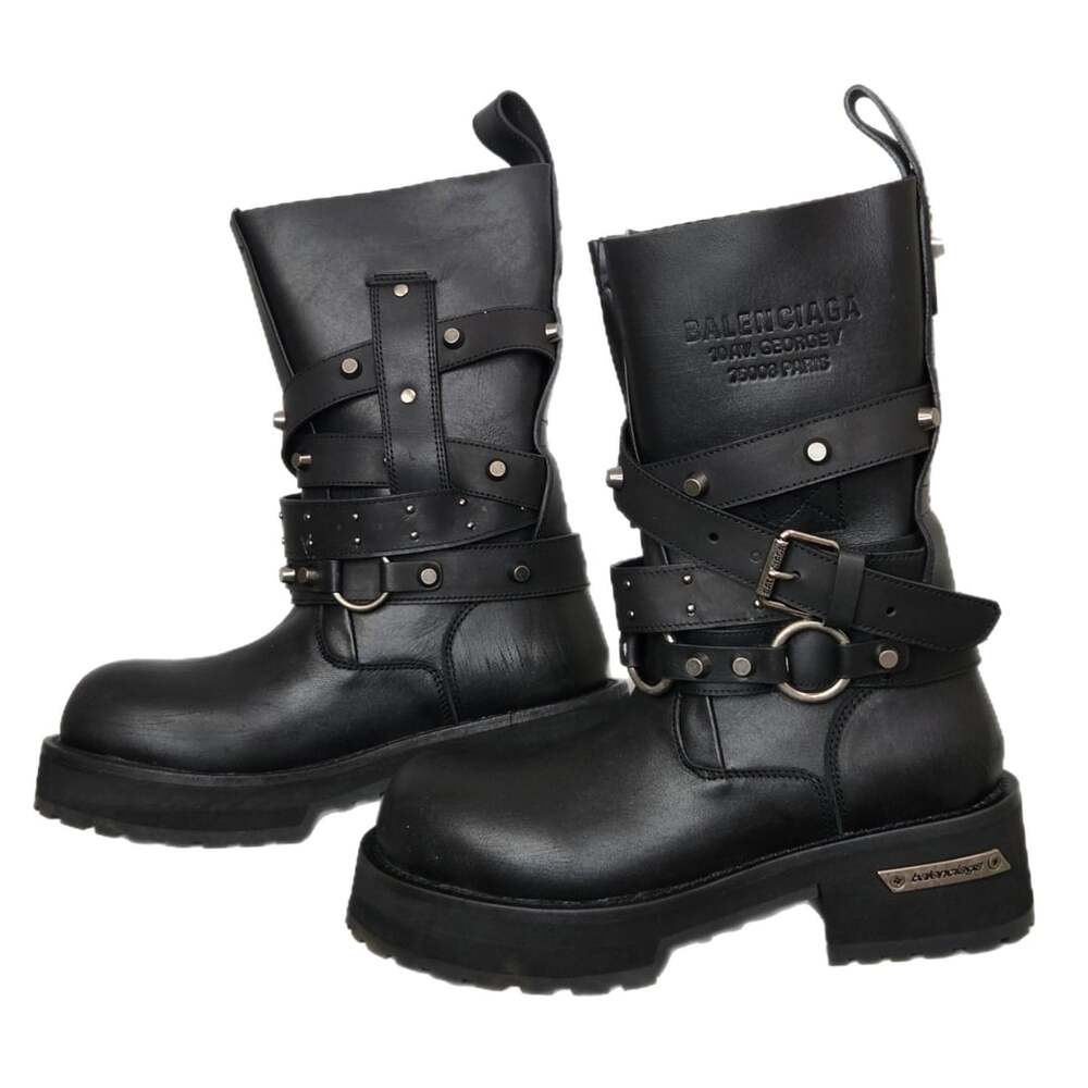 Balenciaga Black Leather Venom City Biker Boots Size 38